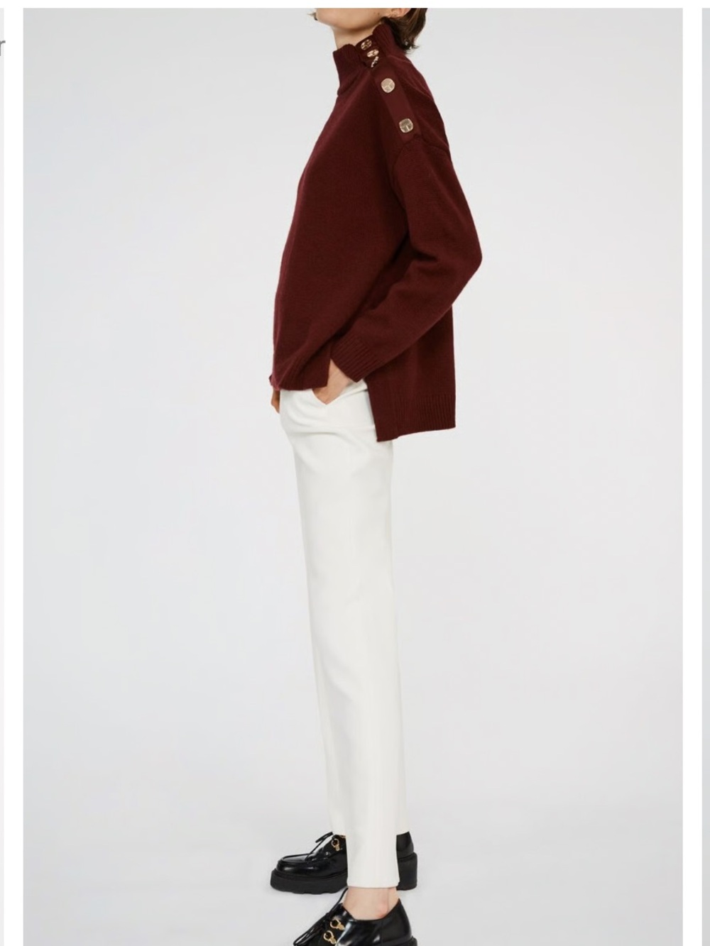 Claudie Pierlot brown Cozy Button-Shoulder Knit Sweater in Rich Rust wool blend